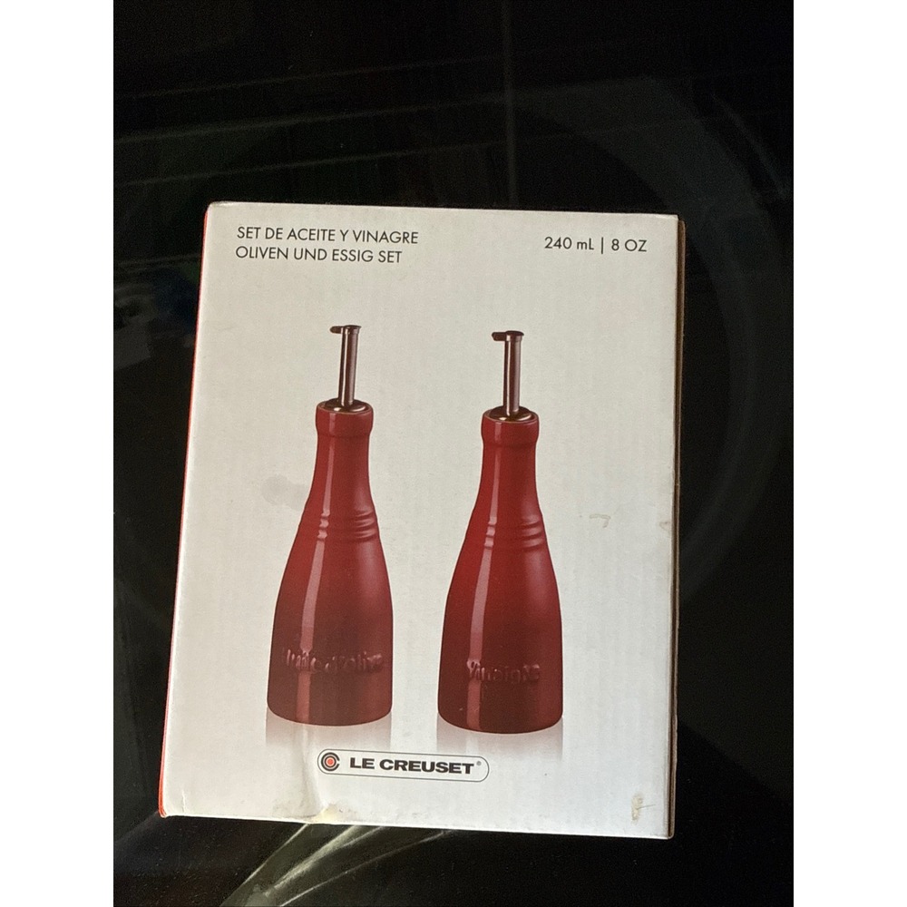 Le Creuset Oil and Vinegar Set Volcanic Orange Stoneware 8oz 240ml